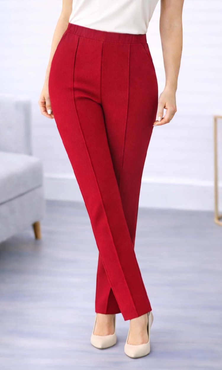 Pantalon conic cu dunga rosu