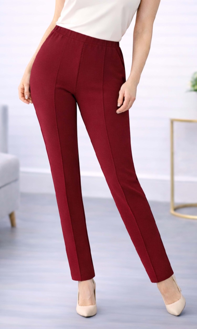 Pantalon conic cu dunga bordo