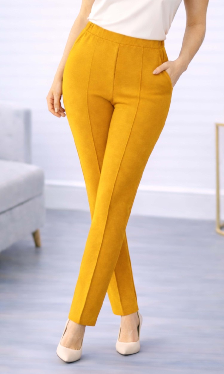 Pantalon conic cu dunga mustar