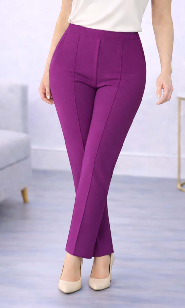 Pantalon conic cu dunga pruna