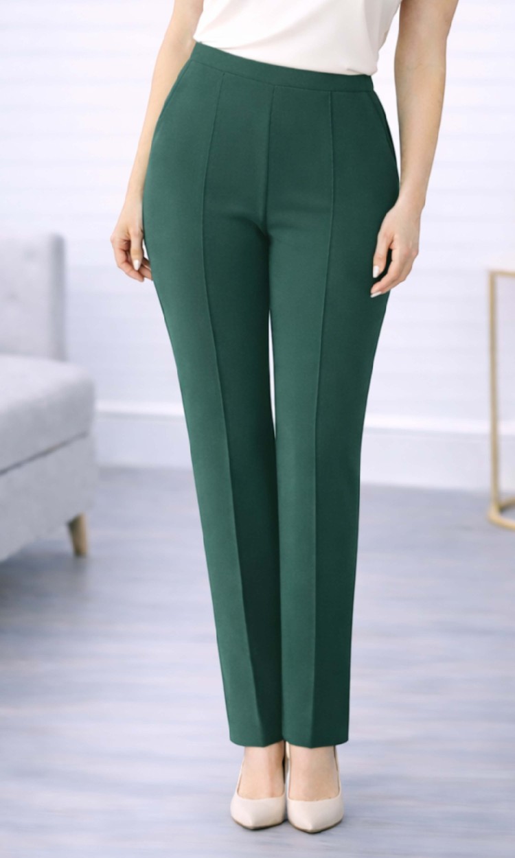 Pantalon conic cu dunga verde