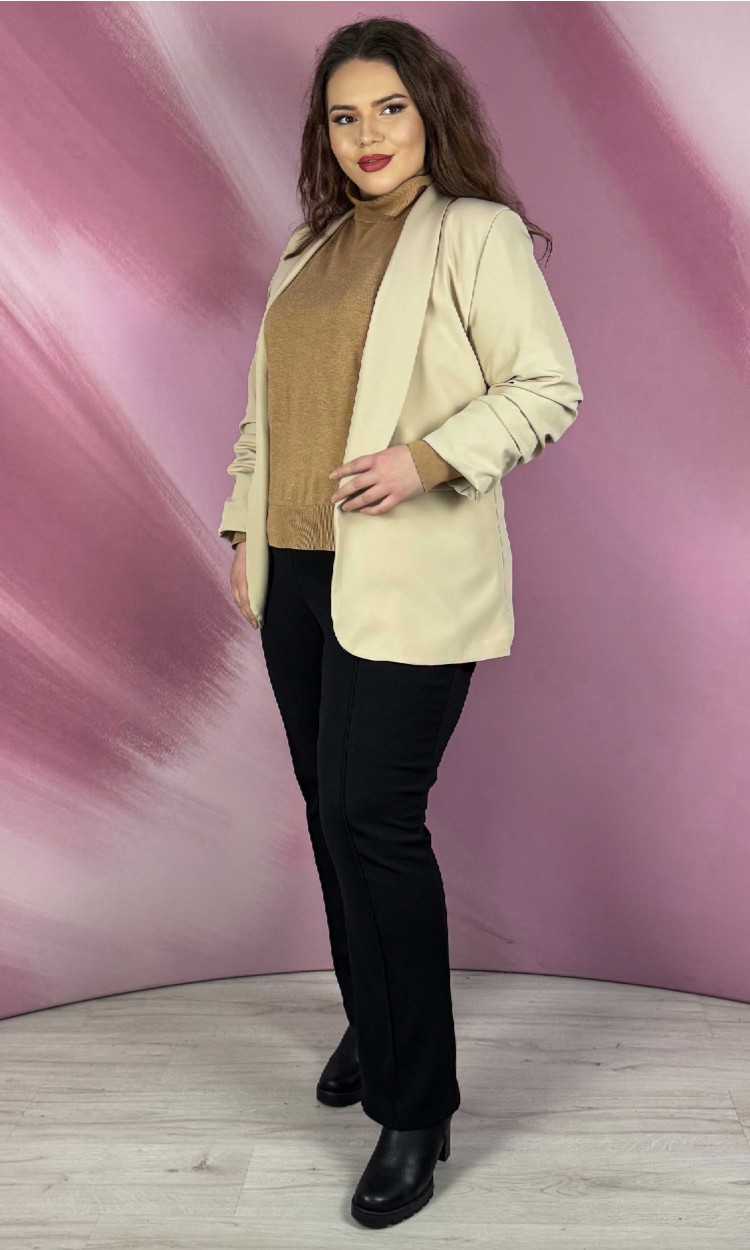 Sacou cu maneci incretite bej