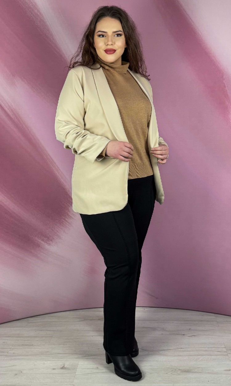 Sacou cu maneci incretite bej