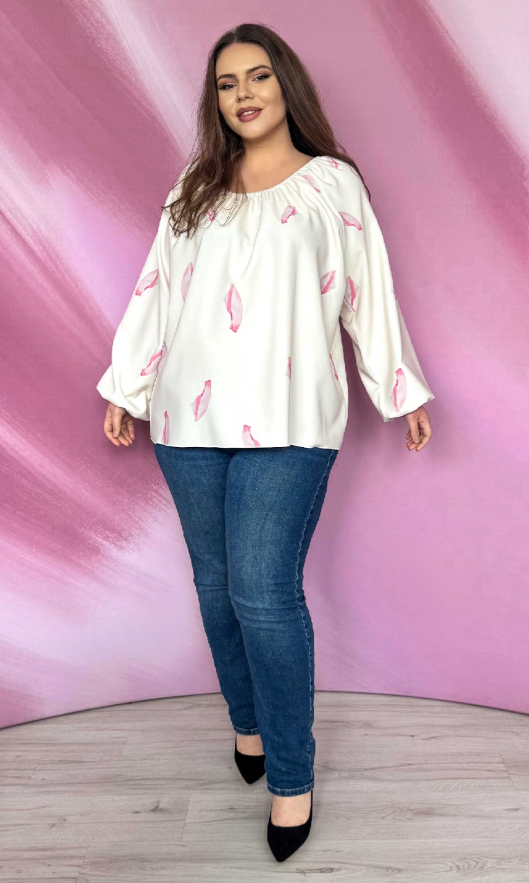 Bluză fluidă cu imprimeu delicat petale crem
