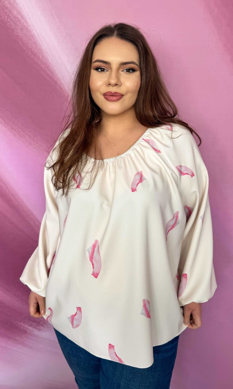 Bluză fluidă cu imprimeu delicat petale crem