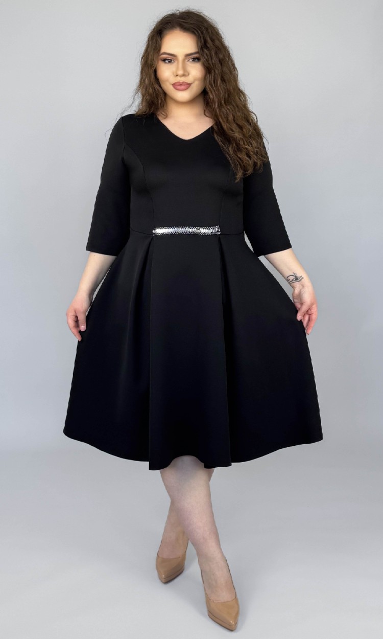 Rochie eleganta din stofa elastica cu accesoriu argintiu in talie