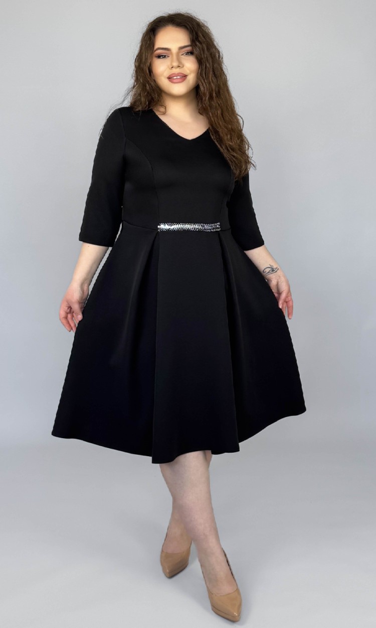 Rochie eleganta din stofa elastica cu accesoriu argintiu in talie