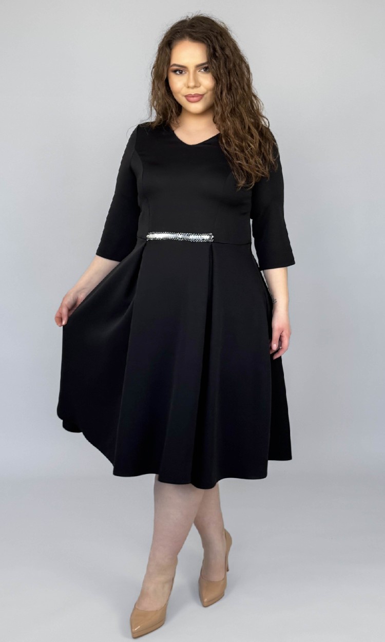 Rochie eleganta din stofa elastica cu accesoriu argintiu in talie