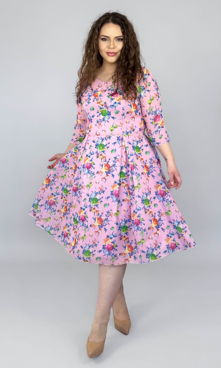 Rochie din voal in semiclos cu imprimeu floral multicolor