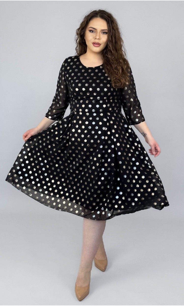 Rochie din voal in semiclos neagra cu imprimeu buline