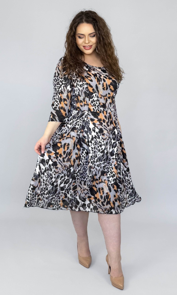 Rochie din voal in semiclos cu imprimeu animal print