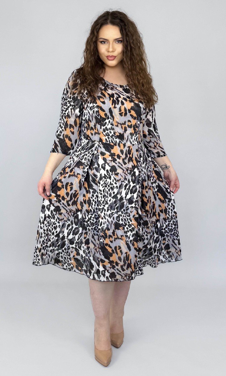 Rochie din voal in semiclos cu imprimeu animal print