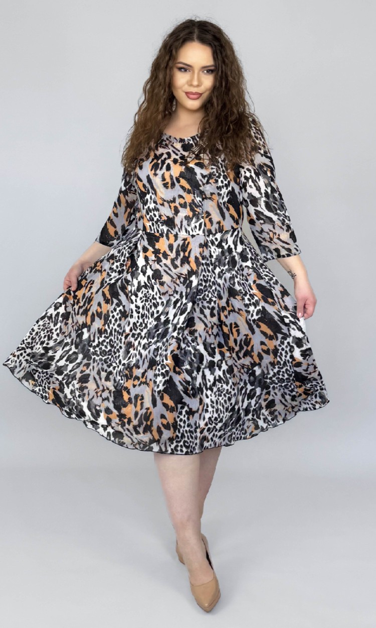 Rochie din voal in semiclos cu imprimeu animal print
