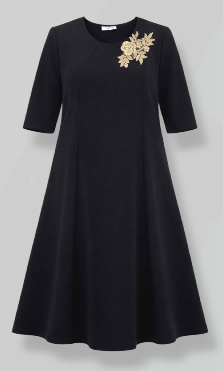 Rochie lejera cu aplicatie florala NEAGRA